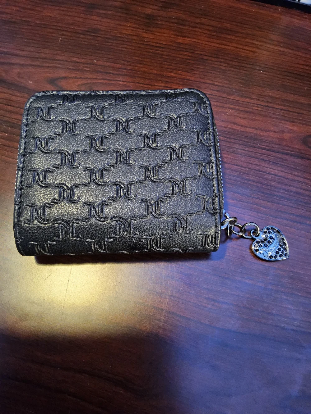 NWOT Juicy Couture Black Embossed Mini Wallet with Heart Charm